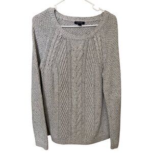 Lands End Womens Grey Cable Knit Sweater M Cotton